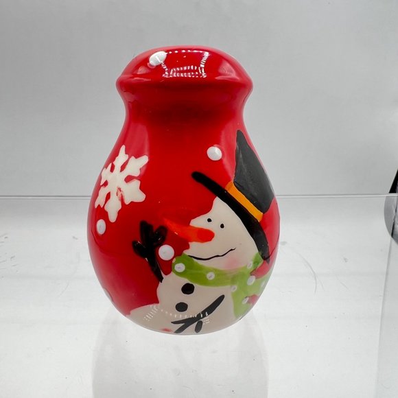 Christmas Snowman Salt Pepper Shaker Set Red White Snowflakes Holiday Decorative - Picture 3 of 8